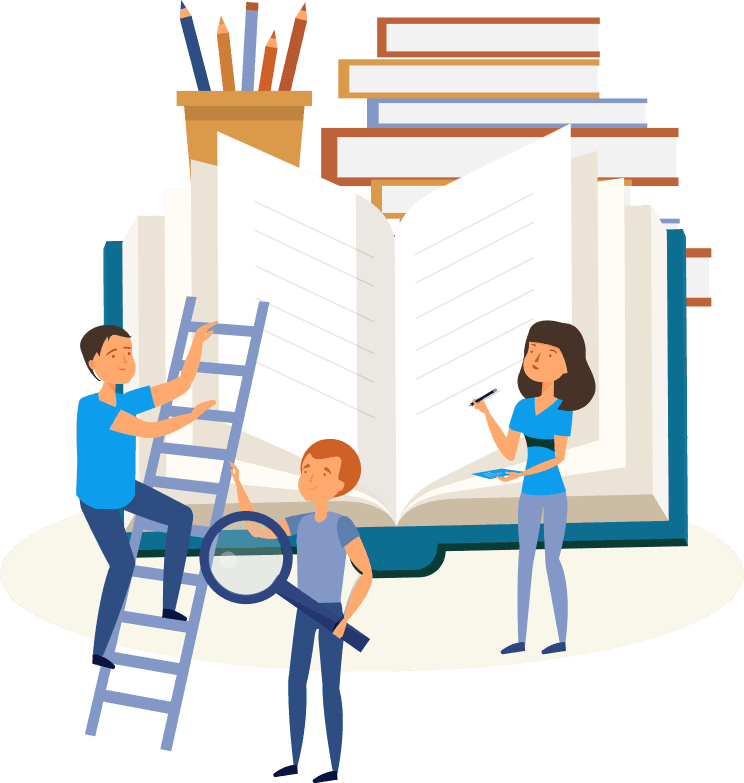 Illustration von Open Educational Ressources. Schüler, Schülerinnen und Arbeitsblätter